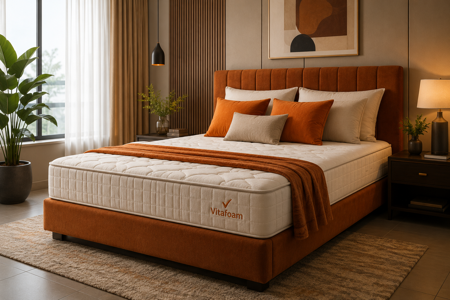 Styled luxury bedroom with a premium Vita Foam mattress